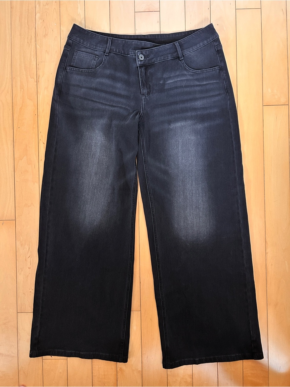 NWT Halara Flex™ Asymmetric Low Rise Zipper Pockets Baggy Wide Leg, Black, Large - Picture 3 of 13